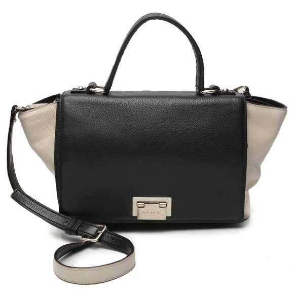 Kate Spade Leather Magnolia Park Laurel Satchel Shoulder Bag Black Cream Purse - Picture 1 of 16